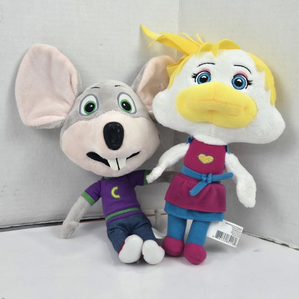 Chuck E Cheese and Helen Henny Big Head Plush Toys 12" and 10" Fun Express